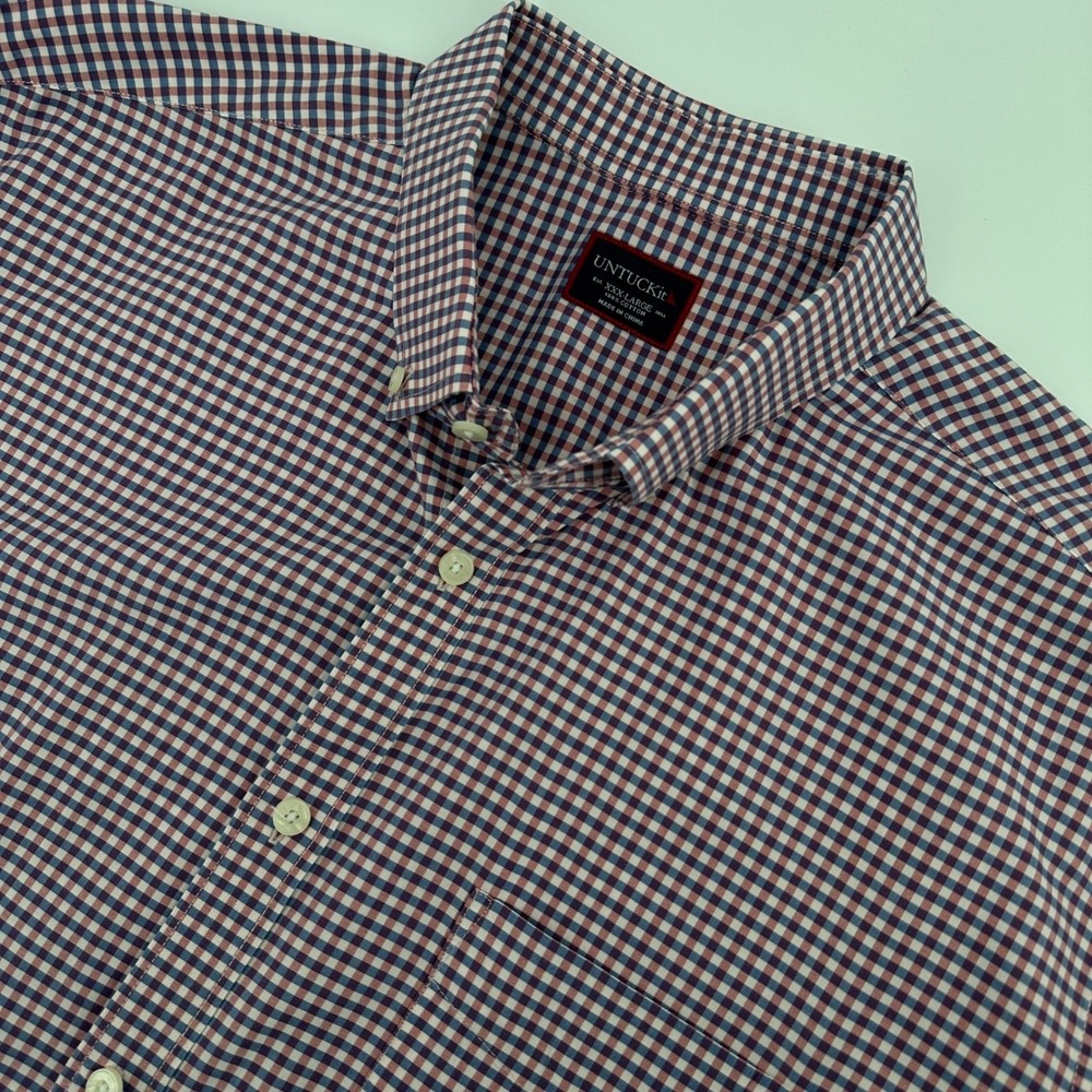 UNTUCKit Concord Red Gingham Short Sleeve Button Down Shirt Mens XXXL Office